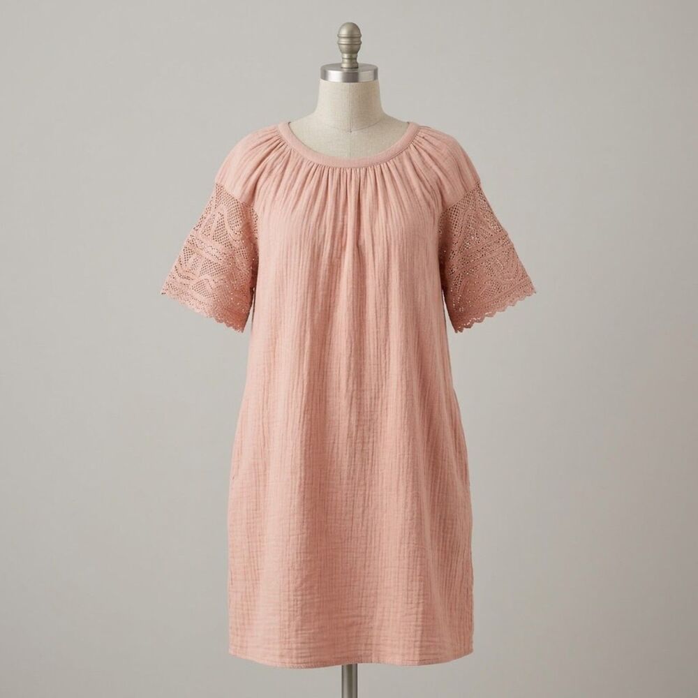Old Navy Womens Large Mauve Blush Pink Crochet Flutter Sleeve Swing Dress L